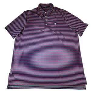 RLX Ralph Lauren Polo Shirt Mens XXL Pink Green Striped Performance Golf Stretch